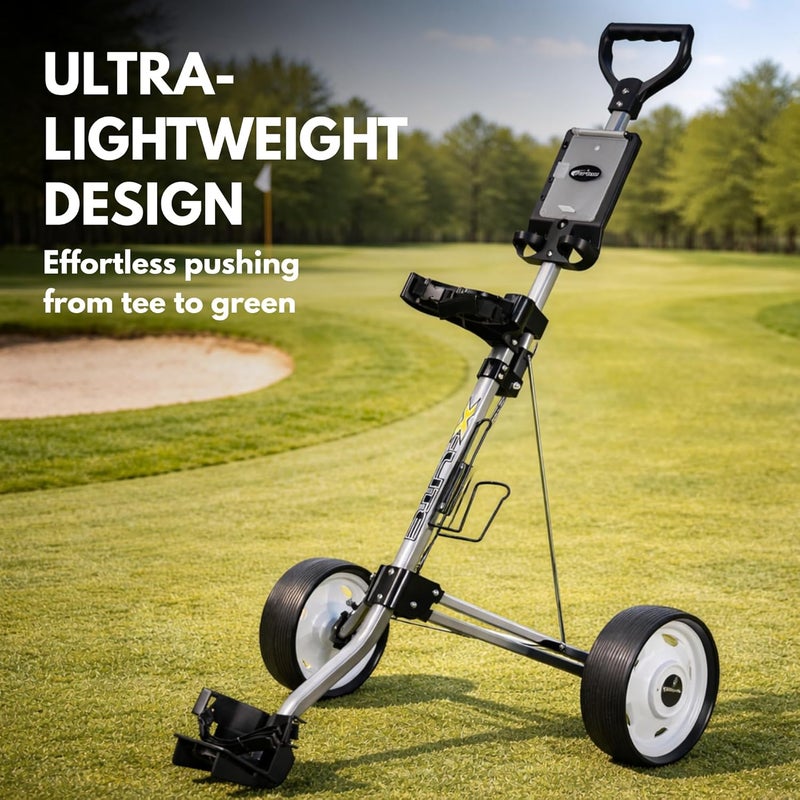 Precise Sports X-Lite 2-Wheel Golf Push Cart – Ultra-Lightweight & Compact Folding Golf Trolley, Ergonomic Handle, Smooth-Rolling Wheels, Built-in Scorecard & Ball Holder - Image 2